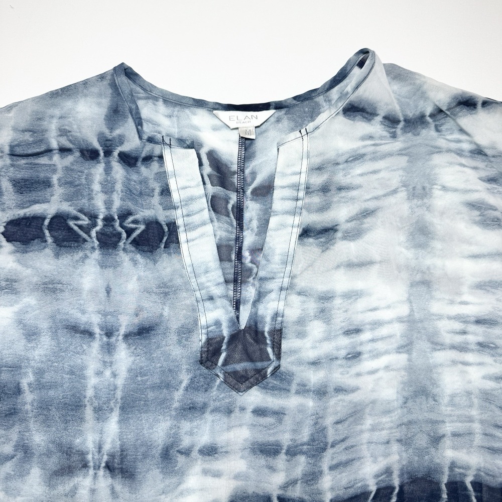 Elan Beach Sheer Blue Batik Butterfly Kaftan Swim Cover M Ethereal Flowy‎ Boho - Picture 5 of 7